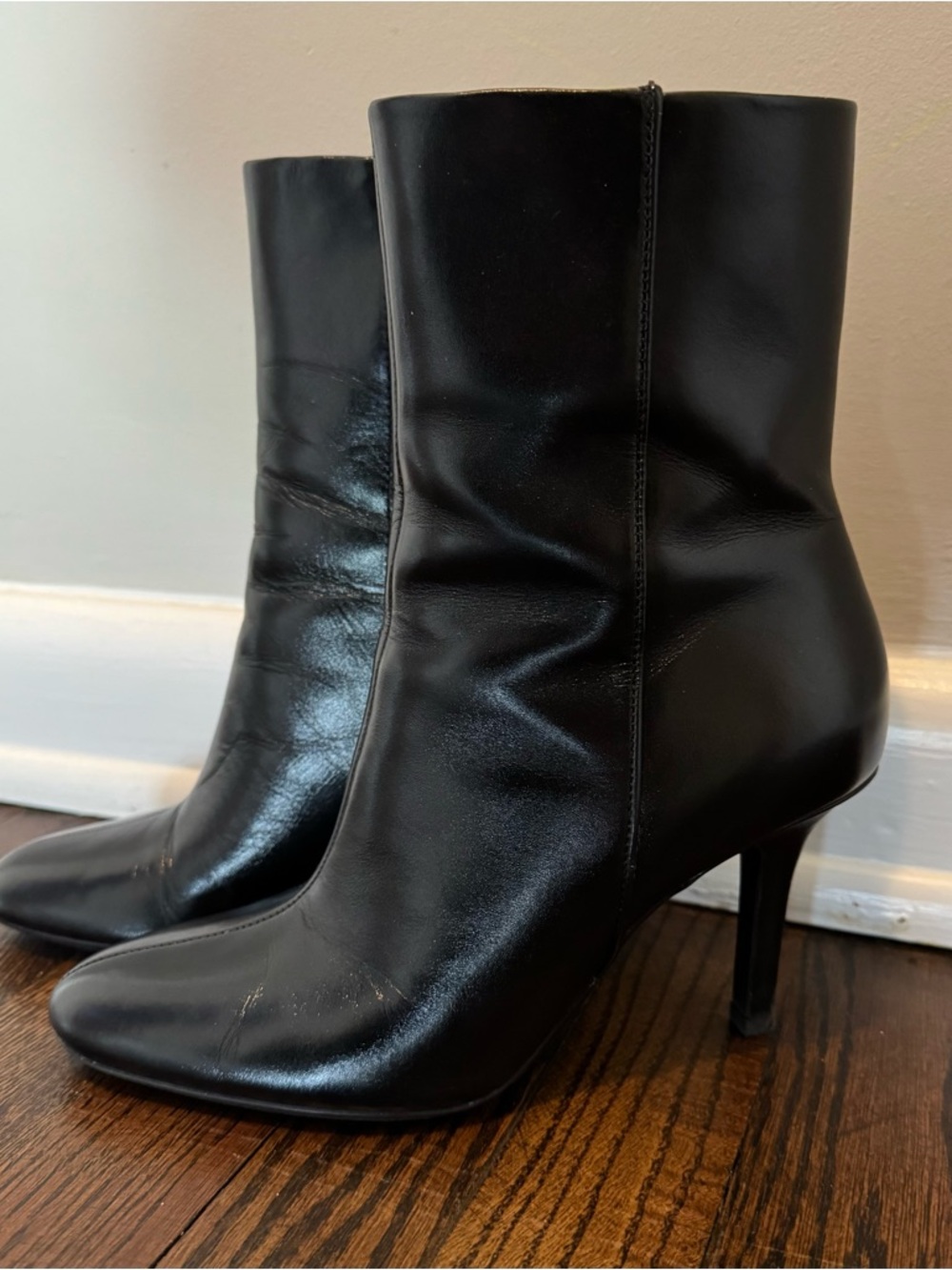 ZARA LEATHER HEELED ANKLE BOOTS 7.5